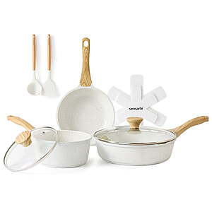 $37.99: SENSARTE 10-Piece Ceramic Nonstick Cookware Set, Induction Compatible, Dishwasher Safe, White at Walmart.com