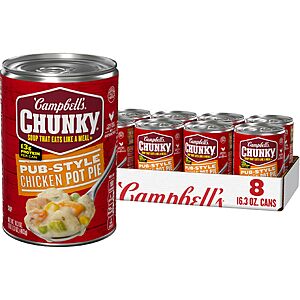 Campbell’s Chunky Soup, Pub-Style Chicken Pot Pie Soup, 16.3 oz Can (Pack of 8)~$13.04 With S&S @ Amazon