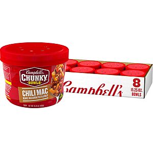 Campbell's Chunky Soup, Chili Mac Soup, 15.25 oz Microwavable Bowl (Case of 8) & More~$12.67 After Coupon & S&S @ Amazon