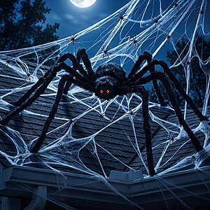 Ayieyill Halloween Spider Set , 5FT Giant Hairy Spider with Spiderwebs and Mini Spiders, ,Scary Halloween Decorations Outdoor Indoor $10.19