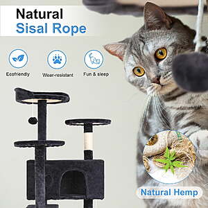 $38 FS WALMART by Factory Direct:  Bestpet 54 in Dark Gray Cat Tree Tower with Scratch Posts Condo and Toys for Active Cats