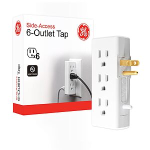 $6.20: GE 6 Outlet Side Entry Power Tap, Side Access Adapter, UL Listed, White, 54543 at Amazon