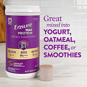 $36.98 get $17 Walmart Cash Limit 2: Ensure Max Protein Powder, 3-in-1 Muscle Support*, 30g Protein, Creatine, HMB, Chocolate, 28oz