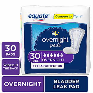 Equate Women's Overnight Incontinence Pads, Extra Protection, 30 Count $10