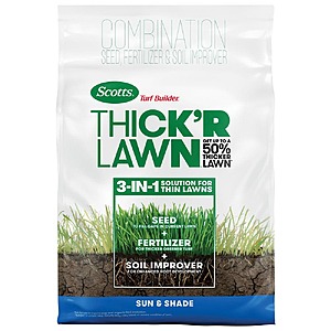 $12.97 Scotts Turf Builder Thick'R Lawn Sun and Shade 12 lbs. Grass Seed, Fertilizer and Soil Improver