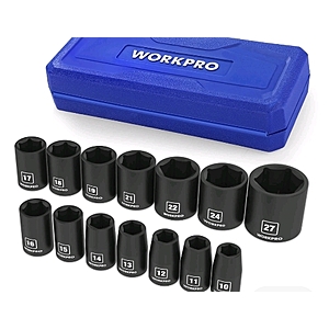 $23.19, FS, 14 pc metric WORKPRO 1/2”Drive Shallow Impact Socket Set Metric Cr-V Steel 6-Point Socket Set