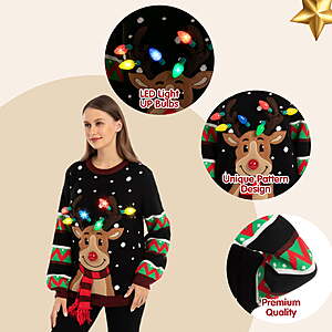 $34.99 FS Walmart+ or $35 by Joyfy Ugly Christmas Sweater Women, Led Light Up Ugly Sweater, Men Couples Women's Christmas Sweater