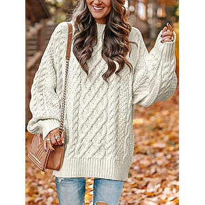 $20 FS Walmart+ or at $35 by MOSHU Oversized Sweaters for Women sizes S-2XL Cable Knit Chunky Pullover Sweater in ten color choices