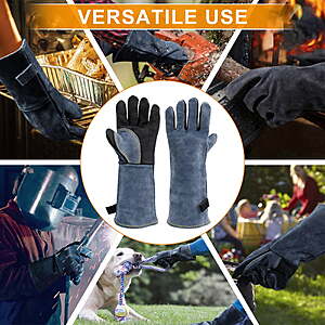 $14.31 FS WMT+ by Cyrico Welding Gloves for Men, 16 Inch Leather Heat-Resistant Work Gloves with Reinforced Stitching for BBQ, Fireplace, Grill, Wood Stove, Yard Work