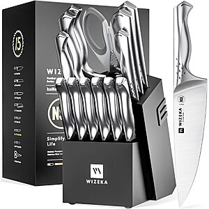 Amazon – WIZEKA 15-Piece Kitchen Knife Block Set - $60.49 w/ Code