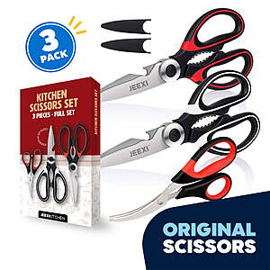 $8.49 FS WMT+ by New Age 3 Pack Kitchen Scissors, Ultra-Sharp Premium Stainless Steel Heavy Duty Kitchen Shears for Chicken, Poultry, Fish, Meat, Veggies