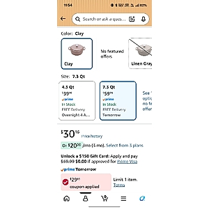Amazon Basics Enameled Cast Iron Dutch Oven Pot With Lid, 7.3-Quart, Clay Color $30.16