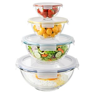 8-pc (4 bowls + 4 lids) GENICOOK Nesting Glass Mixing Bowl Set with Airtight Lids $20 @ Amazon