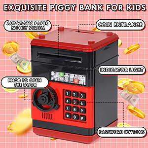 $16 FS Walmart+ by KWANITHINK: Piggy Bank for Boys Girls, Electronic Password Cash Coin Can ATM Bank with Auto Grab Bill Slot, Money Coin Saving Box for Kids, Color choice