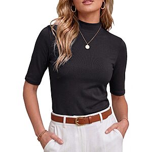 PrinStory Womens Tops Mock Neck Dressy Casual Shirts $7.99