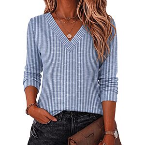 Zeagoo Women's Clothing Long Sleeve Blue Striped Shirts Blouses Casual Tops $9.99