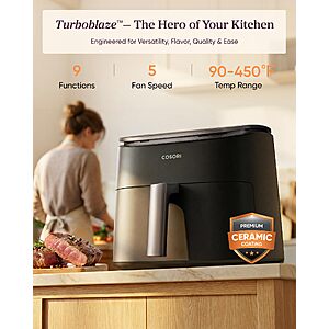 Cosori TurboBlaze Air Fryer, 9-in-1, 6 Qt, PFAS-Free Ceramic Coating $89.99
