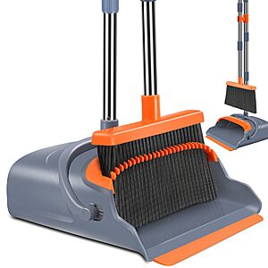 kelamayi Upgrade Broom and Dustpan Set, Self-Cleaning with Dustpan Teeth, Indoor&Outdoor Sweeping, Ideal for Dog Cat Pets Home Use, Stand Up Broom and Dustpan (Gray&Orange) $18.83