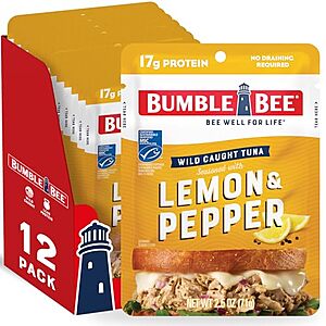 [SnS, AC] $8.06 | 12-Pack 2.5-Oz Bumble Bee Wild Caught Tuna Pouch (Lemon & Pepper) at Amazon (67.2￠ each)