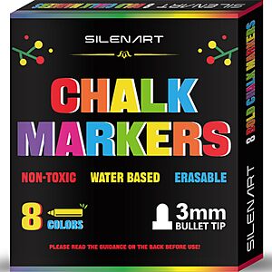$2.79 ac S&S AMAZON: SILENART Liquid Chalk Markers - Chalkboard Markers - 8 Pack, 3mm