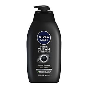 [SnS, AC] $9.44* | 2 × 30-Oz NIVEA MEN Active Clean 3-in-1 Body Wash w/ Natural Charcoal (Deep Clean) ($4.73 each) at Amazon