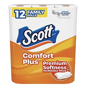 Scott Toilet Paper, 12 Family Rolls Unscented or 6 Mega Family Rolls Soft Lavender - 2 for $5.50