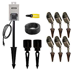 Ends Today 10/11 VOLT Low Voltage LED Outdoor Spotlight 6-pack Kit with 100W Transformer $259.99 Brass or Black free shipping Costco.com