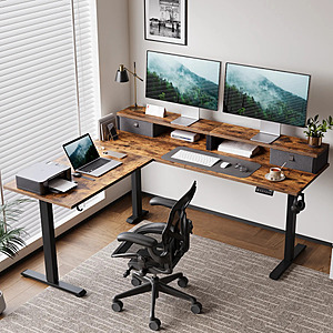 63" L-Shaped Agilestic Electric Standing Desk w/ 2 Drawers (Rustic Brown/Black) $178.76 + Free Shipping