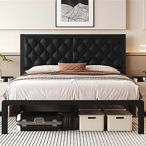 Lifezone Queen Upholstered Tufted Headboard Bed Frame: Black $84, Grey $93 + Free Shipping