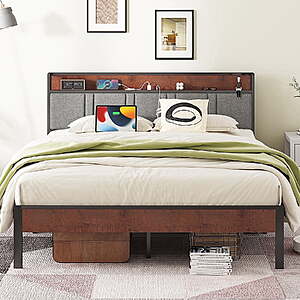 NISIEN Platform Bed Frame w/ Storage Headboard & Charging Station (Queen; Black or Gray) $119 + Free Shipping