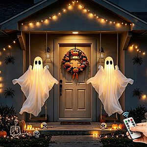 2-Pack BAICIWE 4-8FT Adjustable Hanging Halloween Spooky Swinging Ghost Decoration w/ Remote (Warm White) $24.99 + Free Shipping