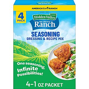 4-Pack 1-Oz Hidden Valley Original Ranch Seasoning & Dressing Mix $3.15 w/ S&S + Free Shipping w/ Prime or on $35+