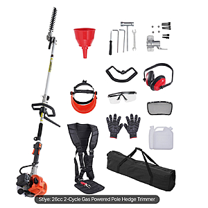 VEVOR 15.7-inch 26CC 2 Cycle Gas Hedge Trimmer, Gas Powered Pole Hedge Trimmer with Dual Sided Dual Action Blade $98
