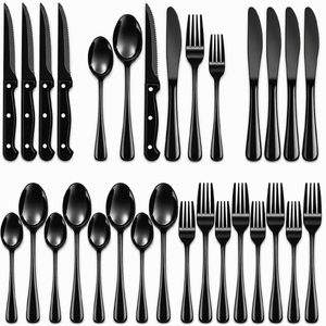 $18 FS WALMART+ by NULAS  24-Piece Silverware Set, Mirror Polish Stainless Steel Flatware Set. Includes Steak Knives, Dishwasher Safe for Home