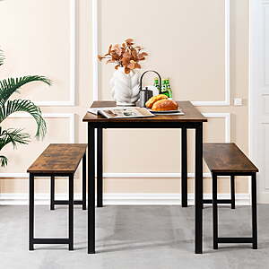 $130 FS WALMART by COSTWAY  3pcs Dining Table Set Modern Studio Collection Table and 2 Bench Coffee