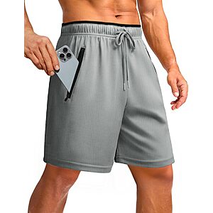 PINSPARK Men's Athletic Running Shorts 7" Mesh Quick Dry Workout Shorts with Zipper Pockets Lightweight Gym Shorts Sage Green Large $7.99