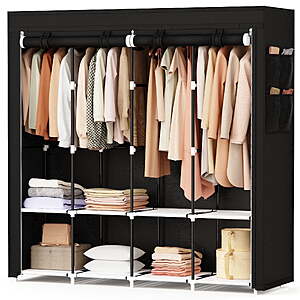 Riousery 67 Inch Large Portable Wardrobe Closet, 8 Storage Spaces with 4 Hanging Rods, Steel Frame Fabric Organizer, Easy Assembly and Dust Resistant Design, Black $35.97