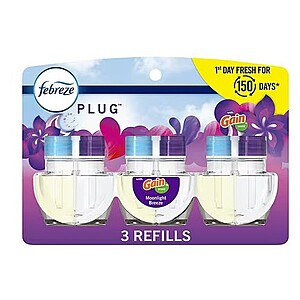 Febreze Plug In Air Freshener, Odor-Fighting Scented Oil Refill Gain Moonlight Breeze, 3 Refills - $7.19