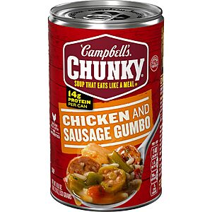 Campbell’s Chunky Soup, Chicken and Sausage Gumbo, 18.8 Oz Can~$1.42 With S&S @ Amazon