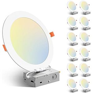 $99.98* | 12-Pack Amico 5CCT LED Recessed Ceiling Light w/ Junction Box (8") at Amazon