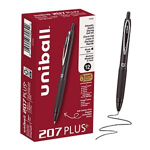 uniball™ 207 Plus+ Gel Pens, Black Ink, 0.7mm Medium Point, 12 Count | Retractable, Faster-Drying, Smooth Writing, Smear-Resistant~$10.36 With S&S @ Amazon
