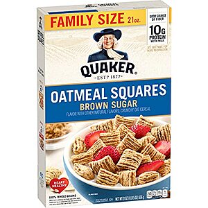 [SnS, AC] $2.58* | 21-Oz Quaker Oatmeal Squares Breakfast Cereal (Brown Sugar) at Amazon