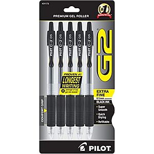[AC] $3.55 | PILOT G2 Premium Gel Pens, Extra Fine Point 0.5mm, Black Ink, 5-Pack at Amazon
