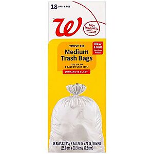 3 for $5.78, Walgreens, 30 ct 4 gallon trash bags, 18 ct gallon bags, free pickup $10+