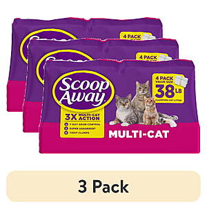$43.36, FS, 3x 38lbs (114 total), (3 pack) Scoop Away Multi Cat Litter With Meadow Fresh Scent, 38 lb. Box, Walmart