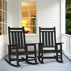2-Pk SERWALL Oversized Outdoor Rocking Chair (Black) $160.99