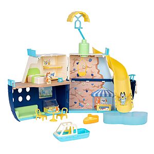 BLUEY Cruise Ship Playset with Slide, 15+ Accessories, 2 Figures $25