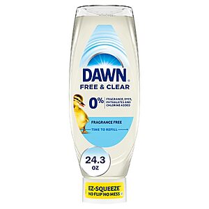 24.3-Oz Dawn Free & Clear Unscented EZ-Squeeze Dish Soap $3.74 w/ S&S + Free Shipping w/ Prime or on $35+