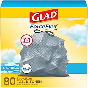 [SnS] $11.93* | 80-Count Glad ForceFlex Tall Kitchen Drawstring Garbage Bags (Febreze Fresh Clean) at Amazon