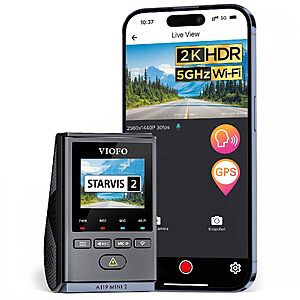 $99.98 VIOFO A119 Mini 2 Dash Cam, STARVIS 2 Sensor, 2K 60fps/HDR 30fps Voice Control Car Dash Camera